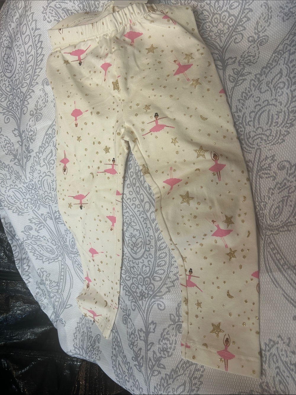 Old Navy Cream Leggings with Pink Ballerinas and Gold Stars OLICB